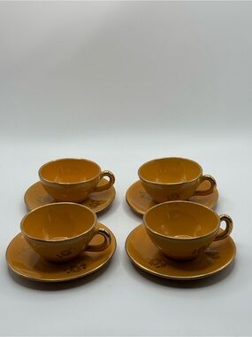I.C.A.P  VTG  1930s Set For 4 Yellow Gold Espresso Demitasse Cups &Saucers Italy